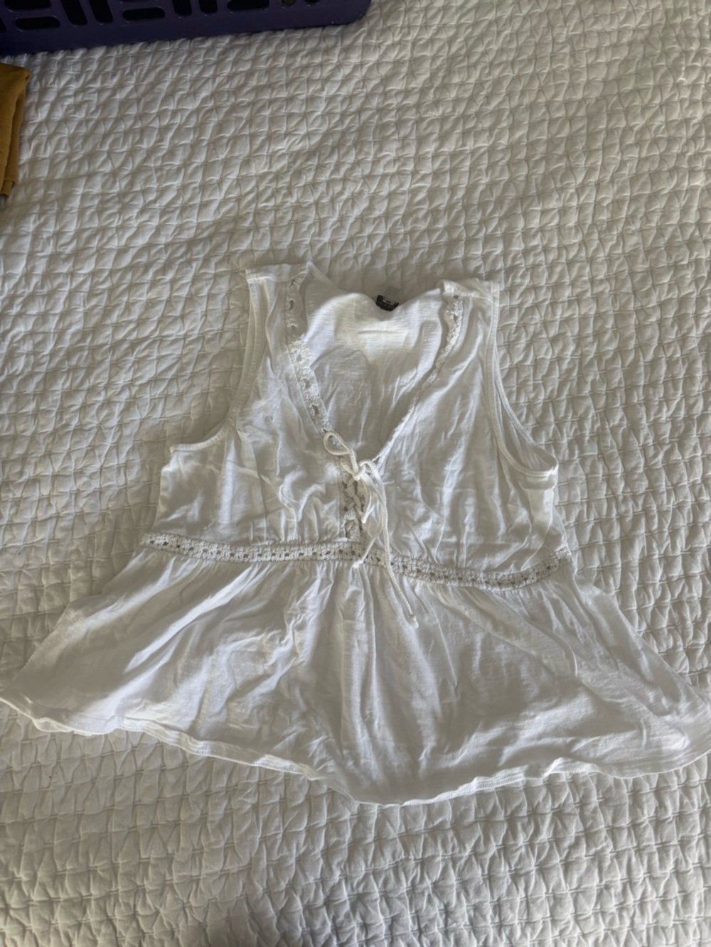 White Lace-Trim Sleeveless Peplum Top